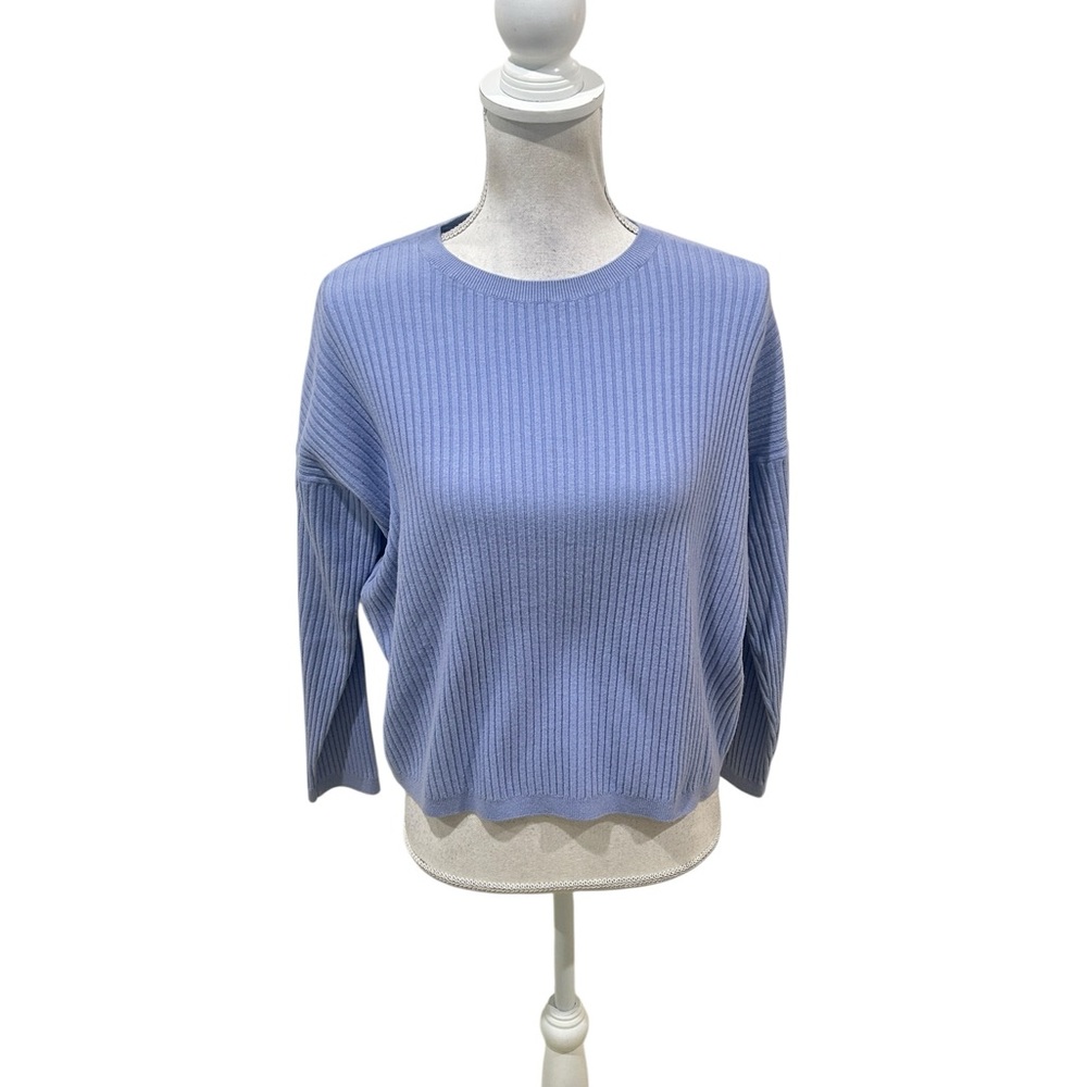 Eileen Fisher periwinkle blue Ribbed crew neck Knit Italian yarn sweater xs